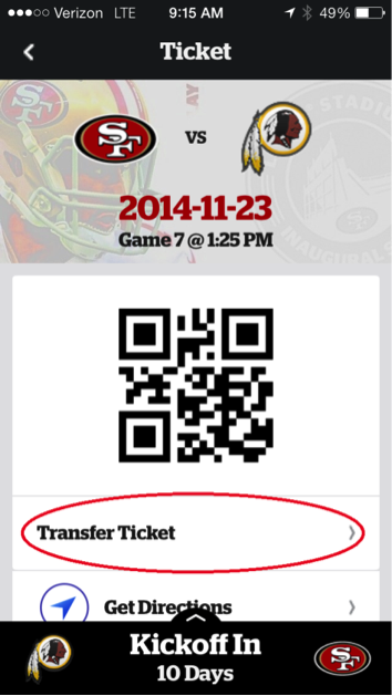mobile app how to forward transfer tickets levis stadium flyers tranfer tickets