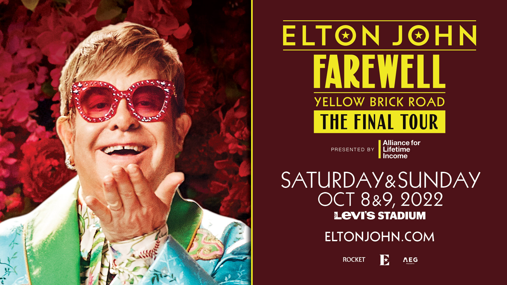 DUE TO OVERWHELMING DEMAND ELTON JOHN ADDS SECOND AND FINAL BAY AREA SHOW  SUNDAY OCTOBER 9 - Levi's® Stadium
